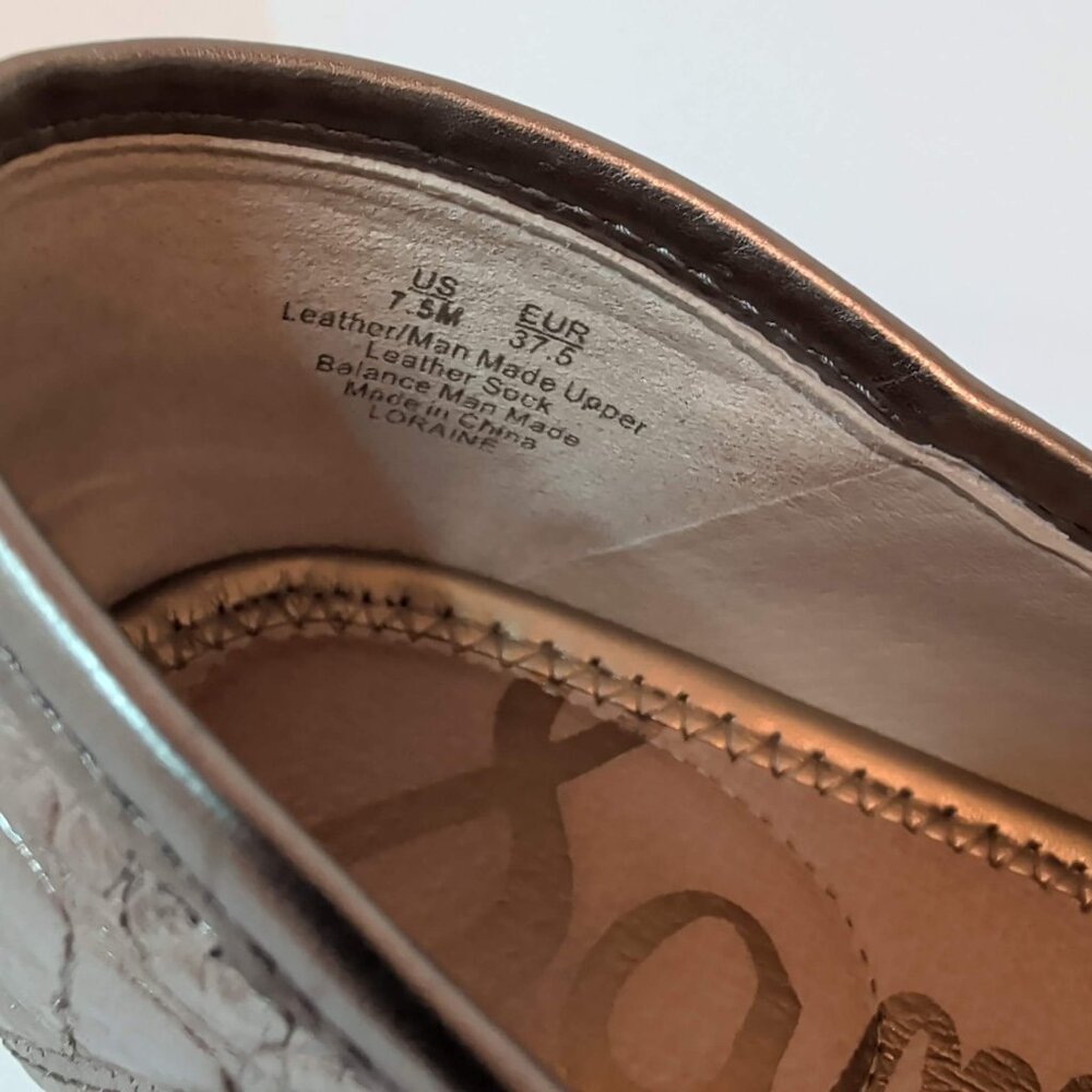 Sam Edelman Bronze Croc Embossed Loraine Leather Loafers - Picture 7 of 10